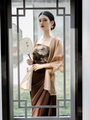 Song Dynasty Inspired Vintage Elegant Strapless Floral Top with Draped Brown Skirt Set - Masion Chérie