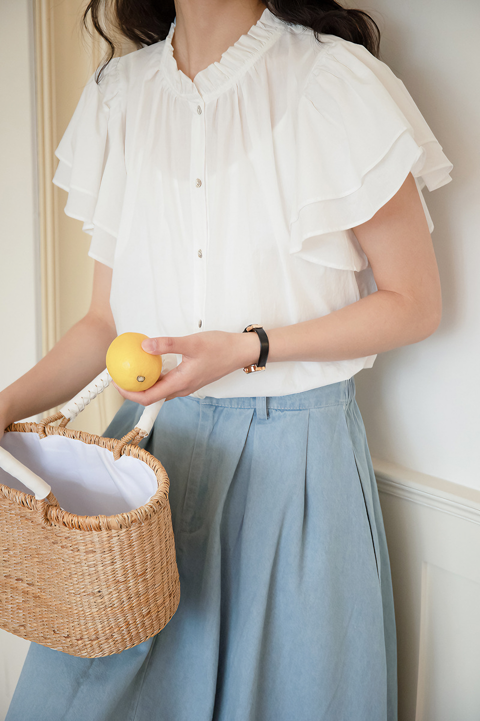 White Flutter Sleeve Button-Down Blouse - Masion Chérie