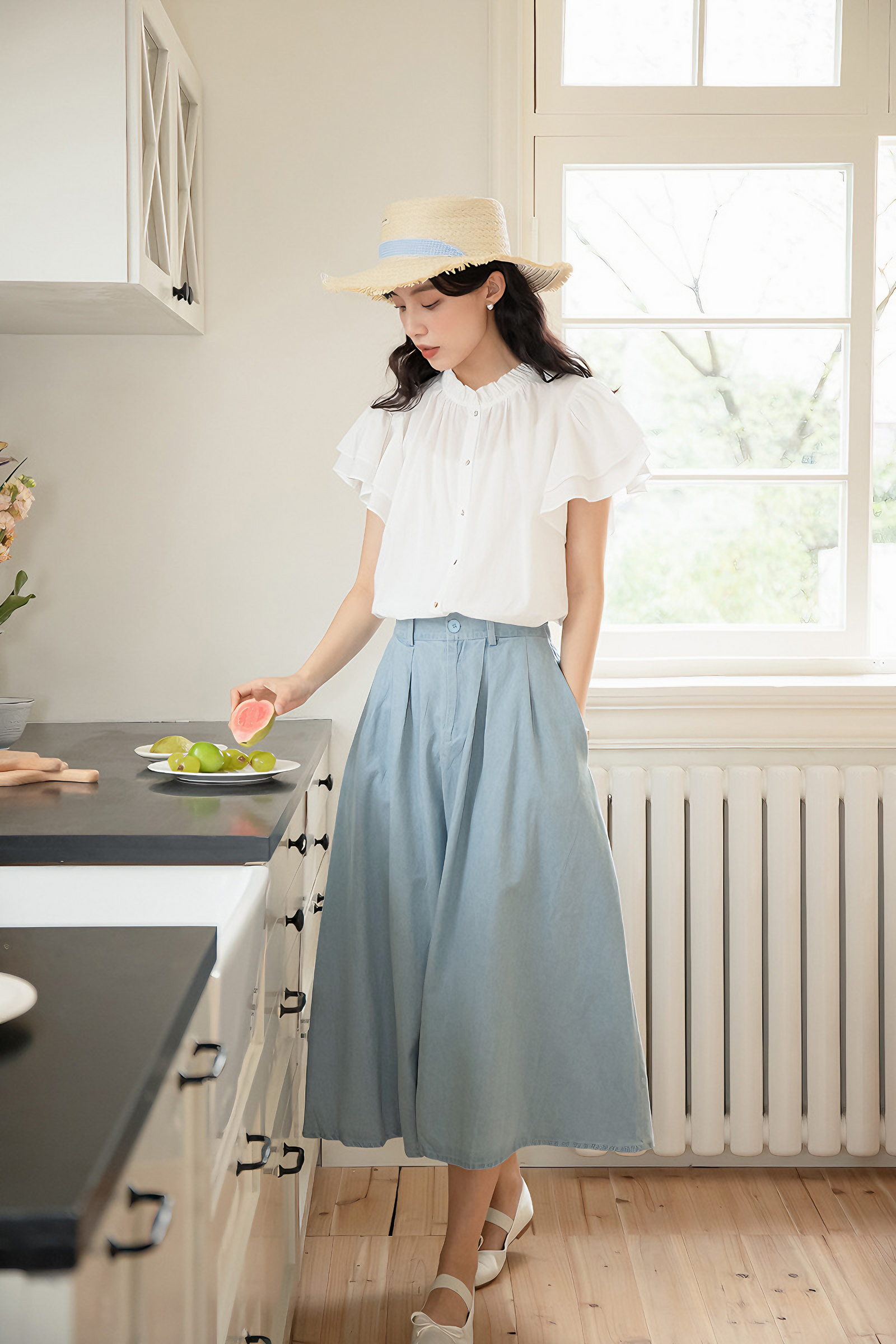 White Flutter Sleeve Button-Down Blouse - Masion Chérie