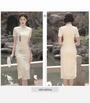 Elegant Embroidered Floral Cream Silk Cheongsam Dress - Masion Chérie