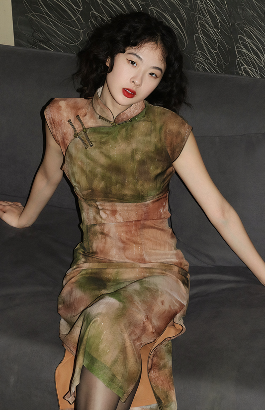 Vintage Watercolor-Inspired Cheongsam Dress - Masion Chérie