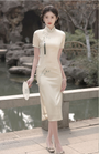 Elegant Embroidered Floral Cream Silk Cheongsam Dress - Masion Chérie