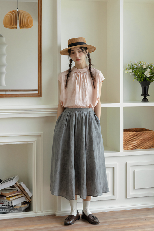 Elegant Tencel Linen A-Line Midi Skirt - Masion Chérie