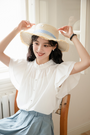 White Flutter Sleeve Button-Down Blouse - Masion Chérie