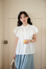 White Flutter Sleeve Button-Down Blouse - Masion Chérie