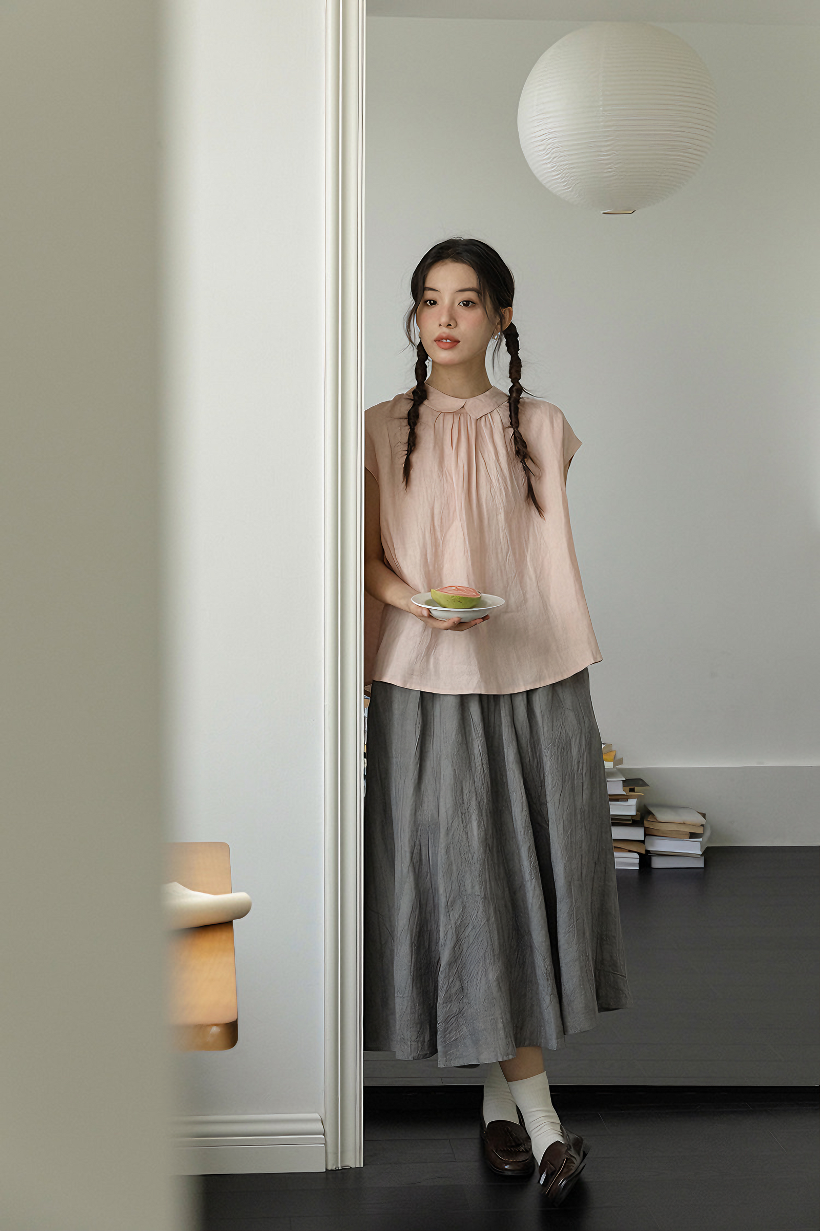 Elegant Tencel Linen A-Line Midi Skirt - Masion Chérie