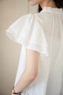 White Flutter Sleeve Button-Down Blouse - Masion Chérie