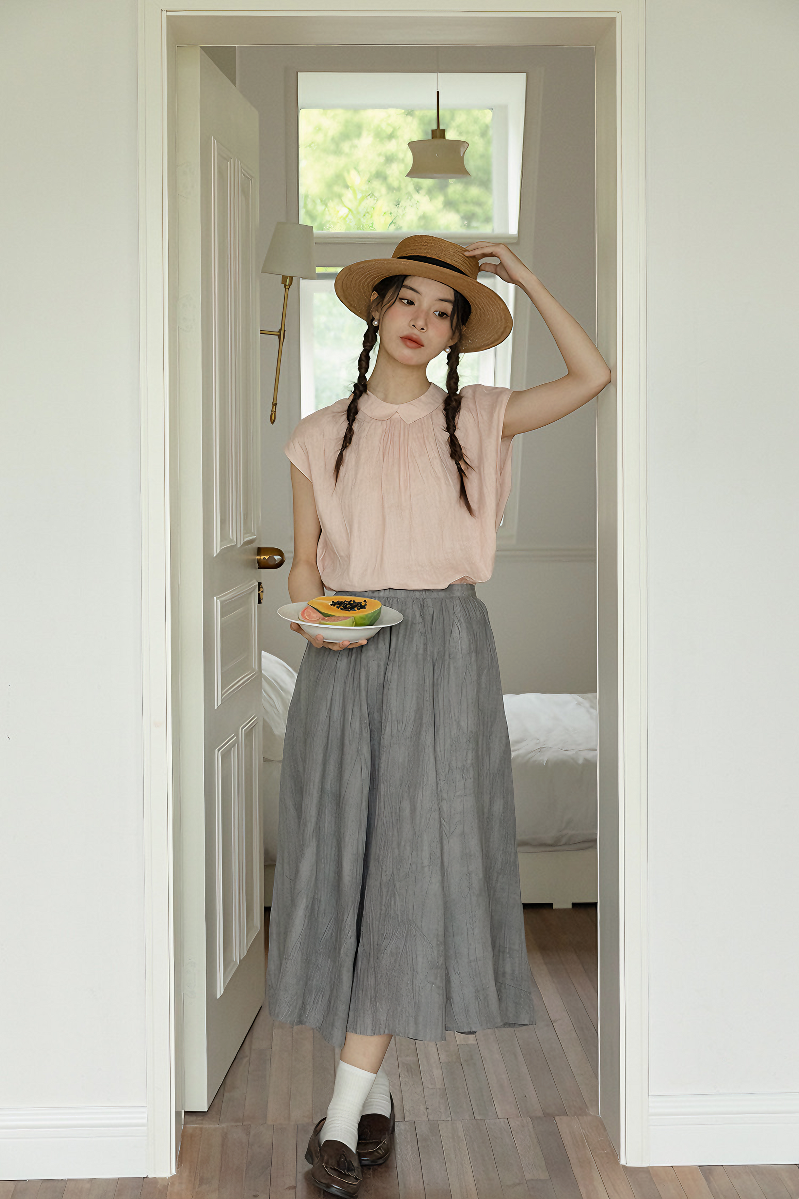 Elegant Tencel Linen A-Line Midi Skirt - Masion Chérie