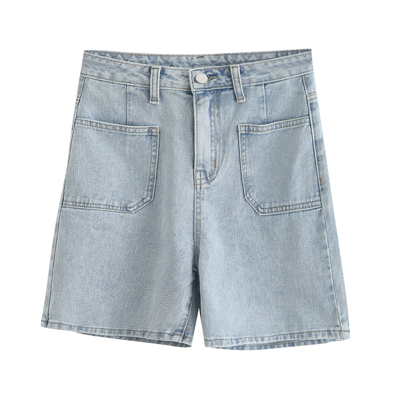 Versatile High-Waisted Light Blue Denim Shorts - Masion Chérie