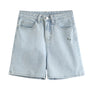 Light Blue Embroidered High-Waist Denim Shorts - Masion Chérie