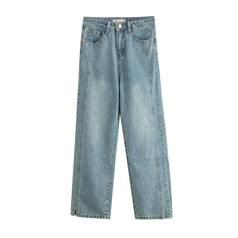 Vintage High-Waisted Light Blue Straight-Leg Jeans - Masion Chérie