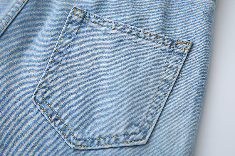 High-Waist Light Blue Denim Shorts - Masion Chérie