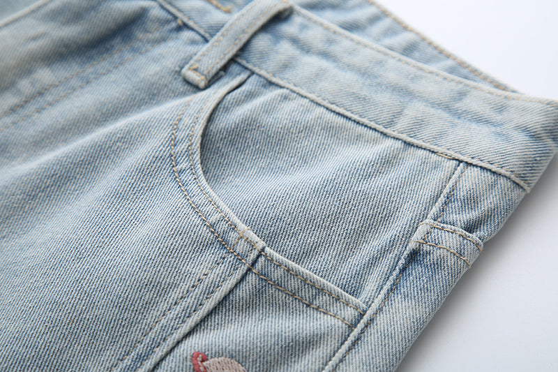 Vintage High-Waisted Embroidered Denim Shorts - Masion Chérie