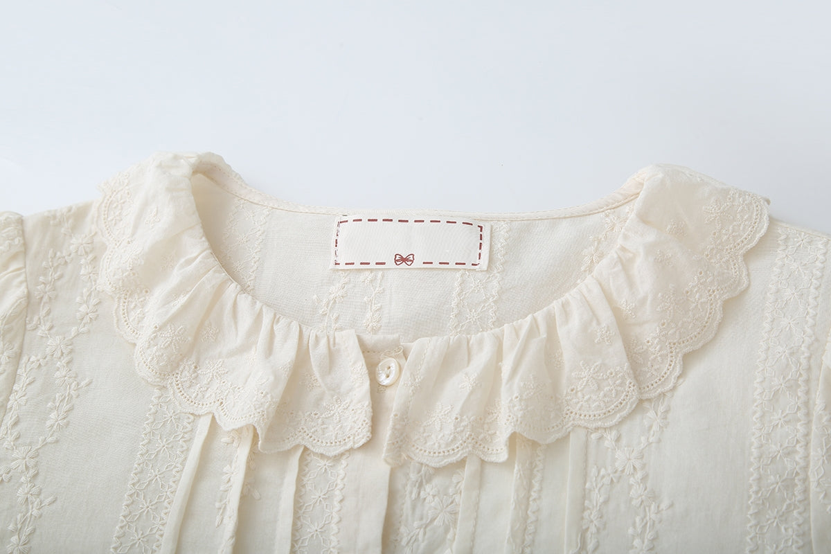 Vintage Lace Ruffle Collar Ivory Blouse