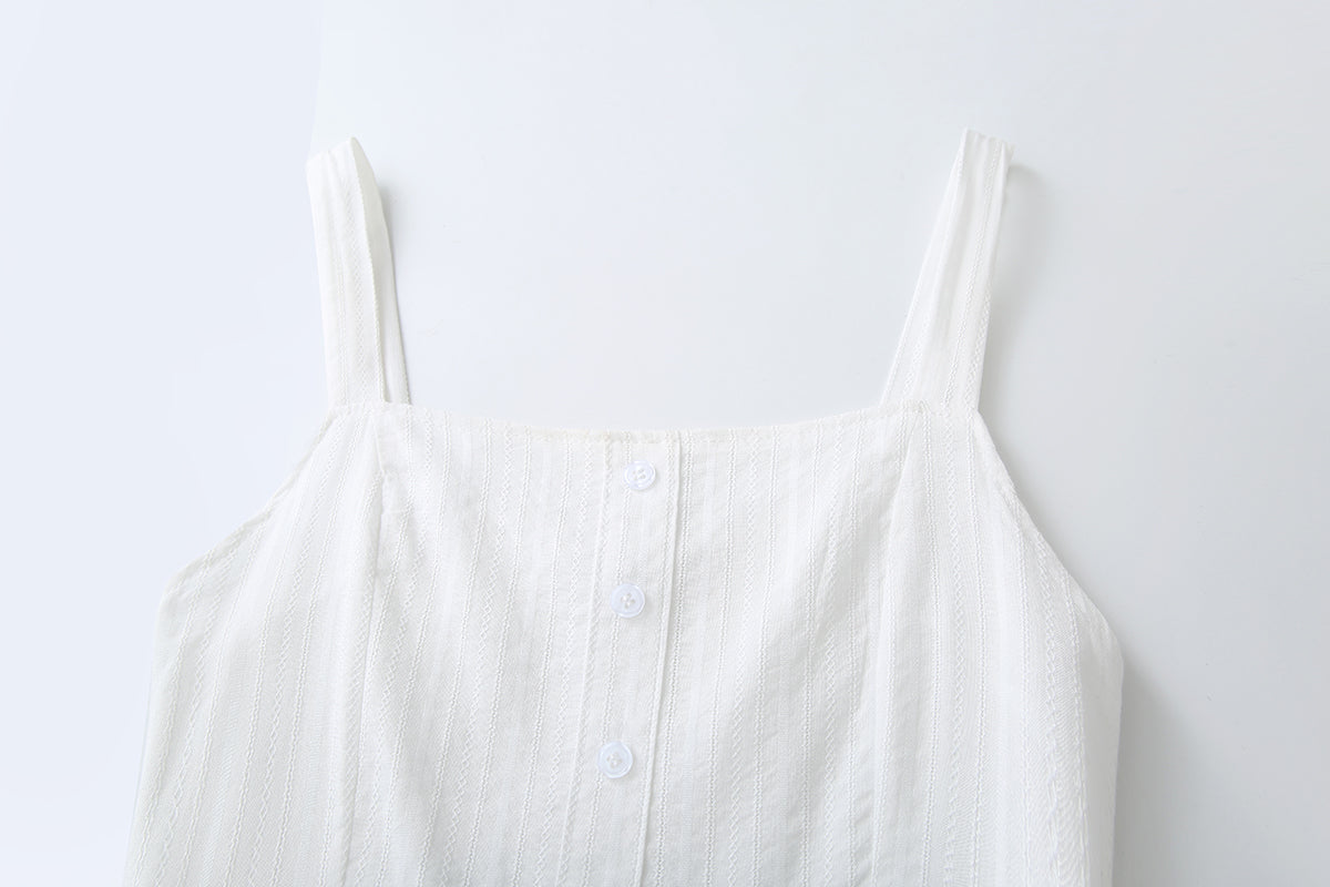 White Spaghetti Strap Button-Front Midi Dress - Masion Chérie