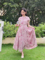 Pink Floral High-Neck Cheongsam Maxi Dress - Masion Chérie